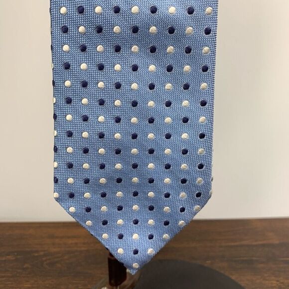 Tommy Hilfiger Men's Polka Dots Print Silk Blend Neck Tie Blue NWT - Picture 3 of 7